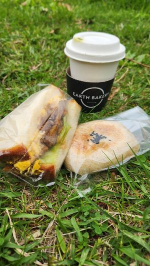 Teriyaki egg sandwich and Anpan at Earth Bakery in Yokohama