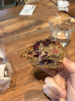 Inside the berry muffinn  at Earth Bakery in Yokohama