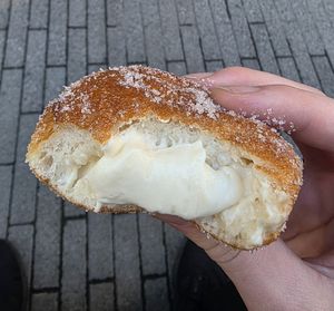 Custard-filled donut at Earth Bakery in Yokohama