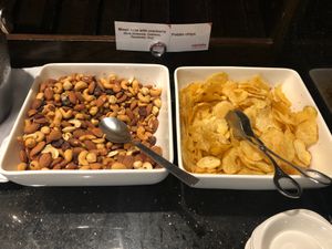 Mixed nuts and salted crisps at DXB - Marhaba Lounge - T1  in Dubai