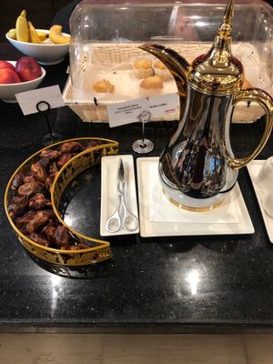 Stuffed dates and Arabic coffee  at DXB - Marhaba Lounge - T1  in Dubai