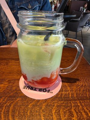 Iced Matcha Strawberry Latte at Base Coffee in Nuremberg