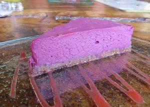 Raw mixed berry cheesecake at The Garden Kafe at The Yoga Barn in Ubud