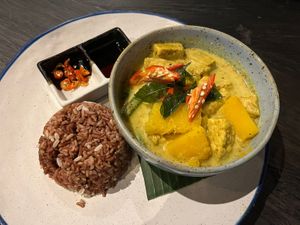 Yellow curry   at The Garden Kafe at The Yoga Barn in Ubud