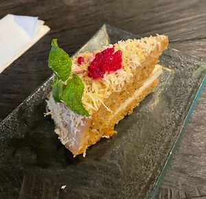 coconut caramel cake (nice, but a bit dry).  at The Garden Kafe at The Yoga Barn in Ubud