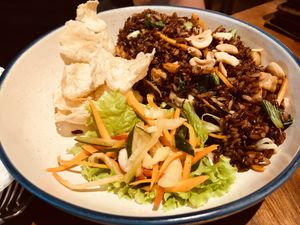 Red Nasi goreng  at The Garden Kafe at The Yoga Barn in Ubud