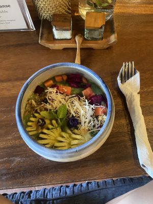 Green smoothie bowl   at The Garden Kafe at The Yoga Barn in Ubud