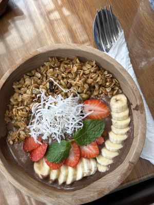 Vegan choco smoothie bowl  at The Garden Kafe at The Yoga Barn in Ubud