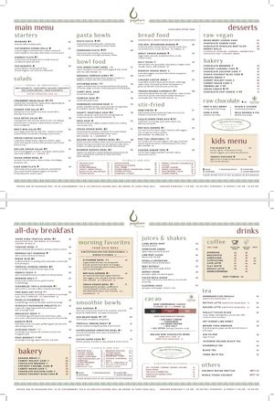 Menu June  at The Garden Kafe at The Yoga Barn in Ubud