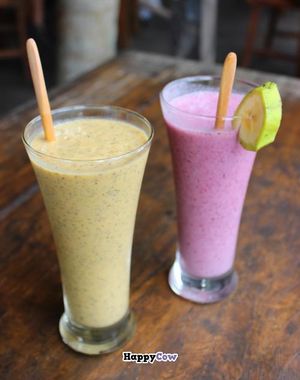 Passion and Blueberry juice  at The Garden Kafe at The Yoga Barn in Ubud