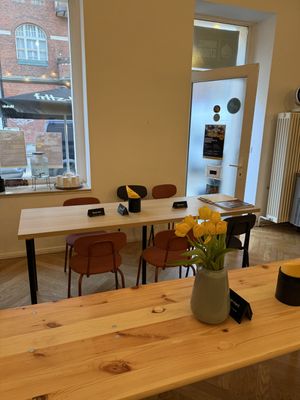 Seating insidee  at Hummus Studio in Berlin