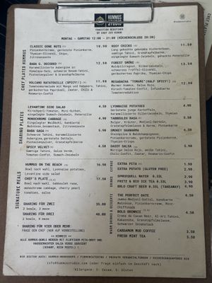 Speisekarte  at Hummus Studio in Berlin