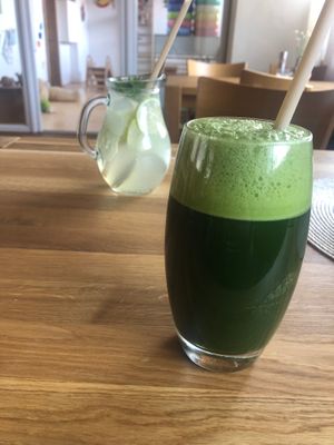 Green barley drink and lemonade at VegÁno in Liptovsky Hradok