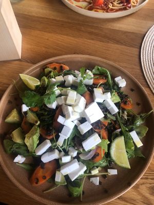 Salad with beluga lentils, carrots and "cheese" at VegÁno in Liptovsky Hradok