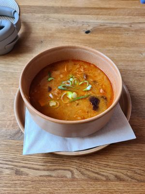 Appetizer, traditional Slovak Christmas soup (cabbage?)   at VegÁno in Liptovsky Hradok