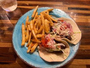 American tacos (vegan beef) with fries  at Crafted The Art of the Taco in Greensboro
