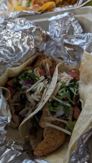 Vegan beef tacos with vegan cheese at Crafted The Art of the Taco in Greensboro