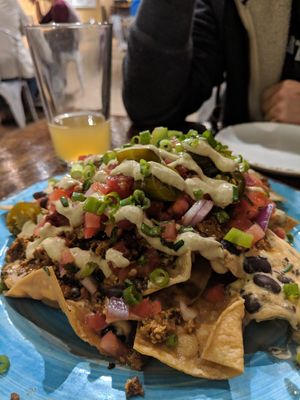 Nachos with homemade vegan cheese at Crafted The Art of the Taco in Greensboro