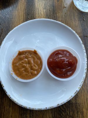 Vegan chipotle aioli and ketchup at Crafted The Art of the Taco in Greensboro