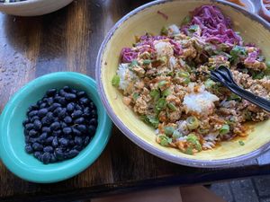 Wayfarer taco bowl made vegan with black bean side at Crafted The Art of the Taco in Greensboro