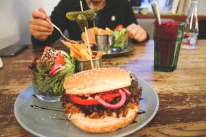 pulled oyster mushroom burger at Vieta in Vilnius