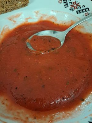 Beetroot soup with sweet potato, blended (traditional with a twist at Vieta in Vilnius