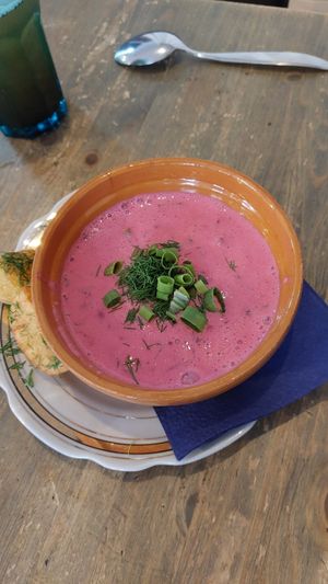 Beetroot soup. at Vieta in Vilnius