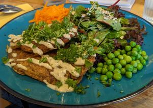 Veggie 'steaks', loads of fresh herbs at Vieta in Vilnius