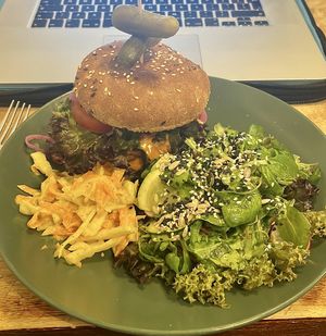 Lentil burger with side salad was so good  at Vieta in Vilnius