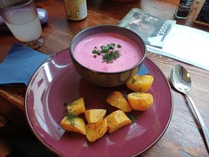 September 2025 - Cold beetroot soup at Vieta in Vilnius
