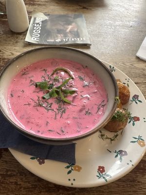 Cold beetroot soup   at Vieta in Vilnius