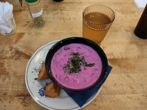 Lithuanian beetroot soup aka "pink soup" at Vieta in Vilnius