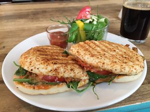 Vegetarian Chili Panini (also available vegan) at Vieta in Vilnius