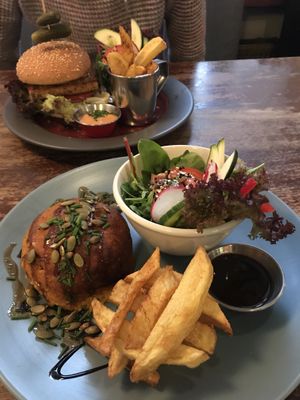Tofu burger and nut steak at Vieta in Vilnius