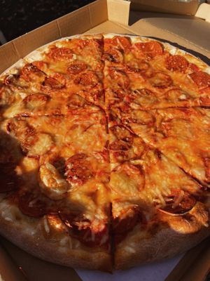 Vegan cheese and pepperoni pizza with regular crust!  at Jad's Pizza in Downingtown