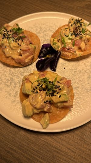 Watermelon “tuna” tostadas  at Bigan in Mexico City