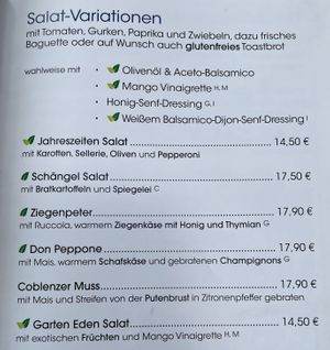 Menu salads  at Kaffeewirtschaft in Koblenz