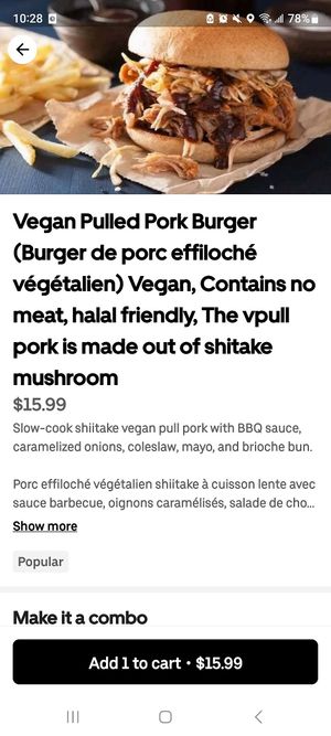See next picture: they ate using actual dead pig to advertise this dish at Tulsi Vegan Cuisine in Montreal