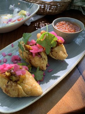 Polcanes de maiz (toasted, stuffed tamales)  at Amate 38 in Playa Del Carmen