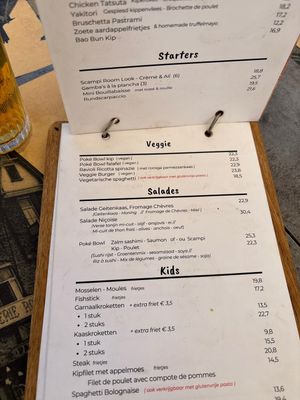 Menu   at Mirage in De Panne