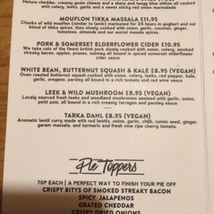 Vegan pies at Pie and Ale in Manchester