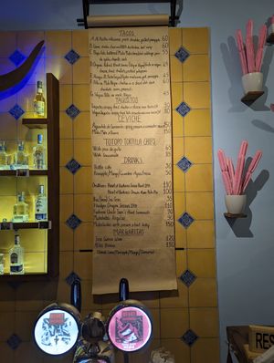 Menu at Masa Taqueria in Quang Nam