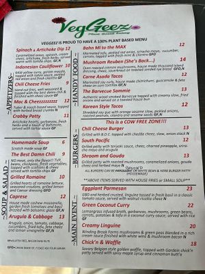 Menu  at Veggeez  in Waxhaw