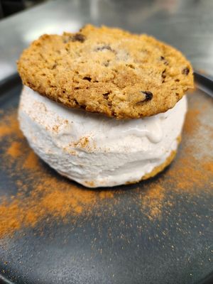 Oatmeal raisin ice cream sandwich.  Wish I wasn't so full...I'd have another.  at Veggeez  in Waxhaw