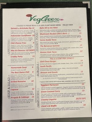 Menu  at Veggeez  in Waxhaw