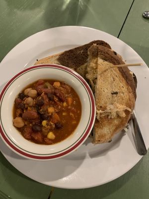 Mushroom reuben with best dam chili  at Veggeez  in Waxhaw