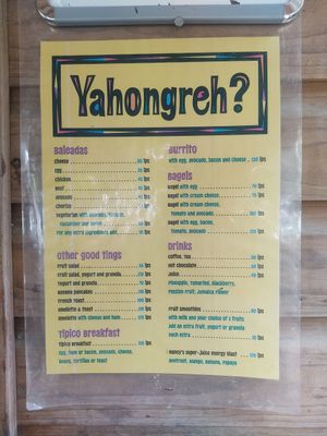 Menu at Yahongreh? in Roatan