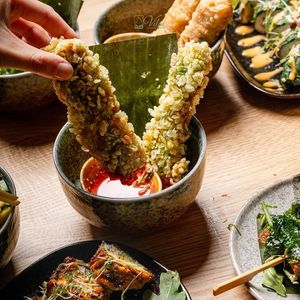 Five Senses Dish: tofu in crispy rice flakes, with sweet and spicy dip at Vilai Vegan House in Hamburg