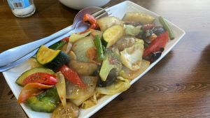 Vegan stir fry with chilli and basil at Chang Noi in Belfast