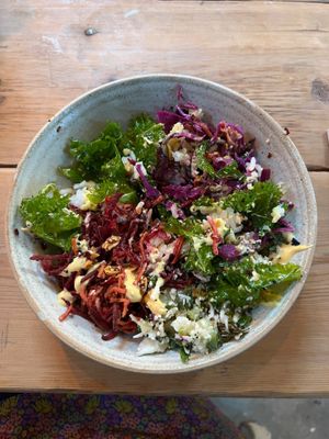 Great poke bowl salad, needed veg! Focaccia didn’t make it long enough for a photo lol! at 45 Queen Street in Penzance